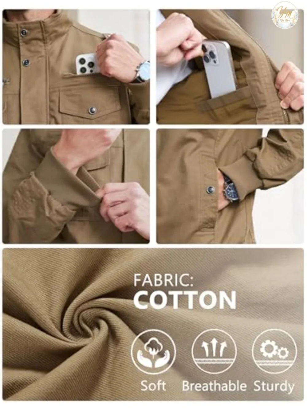 Men's Cotton Military Flight Jacket Multi Pocket Workwear